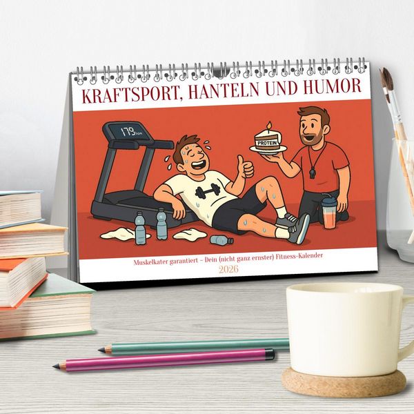 Produktbild: Kraftsport, Hanteln und Humor (Tischkalender 2026 DIN A5 quer), CALVENDO Monatskalender