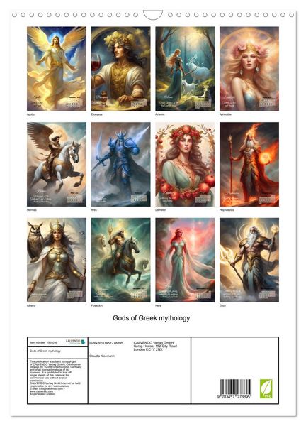 Produktbild: Gods of Greek mythology (Wall Calendar 2026 DIN A3 portrait), CALVENDO 12 Month Wall Calendar