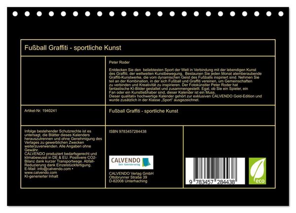 Produktbild: Fu&szlig;ball Graffiti - sportliche Kunst (Tischkalender 2026 DIN A5 quer), CALVENDO Monatskalender