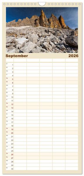 Produktbild: Familienplaner 2026 - Drei Zinnen. Sextner Dolomiten mit 5 Spalten (Wandkalender, 21 x 45 cm) CALVENDO
