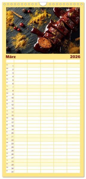 Produktbild: Familienplaner 2026 - Currywurst Kalender - Das Berliner Kultgericht f&uuml;r Fleischliebhaber mit 5 Spalten (Wandkalender, 21 x 45 cm) CALVENDO