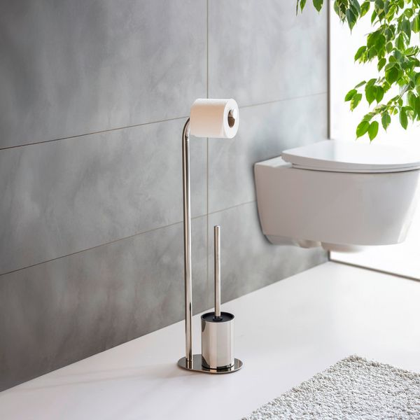 Produktbild: Stand WC-Garnitur Mod. Levante, edelstahl, gl&auml;nzend, schwarz, 23x63x17 cm, rostfrei und freistehend