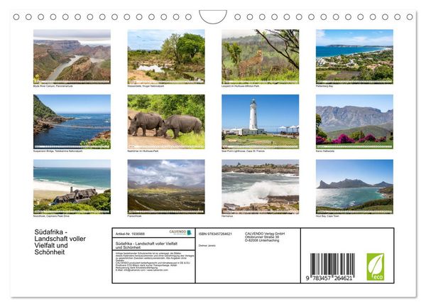 Produktbild: S&uuml;dafrika - Landschaft voller Vielfalt und Sch&ouml;nheit (Wandkalender 2026 DIN A4 quer), CALVENDO Monatskalender