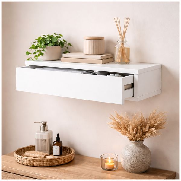 Produktbild: HTI-Living Wandregal mit Schublade 60 cm Wei&szlig; Wandregal mit Schublade 60 cm Wei&szlig;