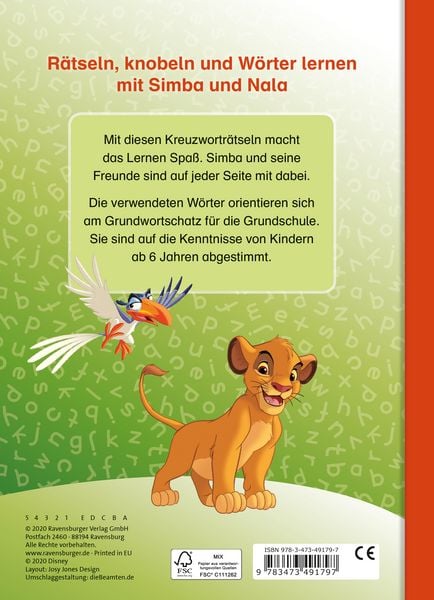 Produktbild: Disney Der König der Löwen - Kreuzworträtsel zum Lesenlernen