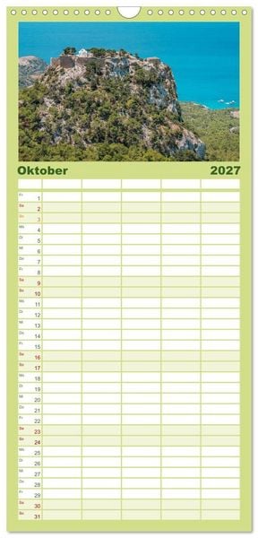 Produktbild: Familienplaner 2027 - Rhodos - Die Highlights der Insel mit 5 Spalten (Wandkalender, 21 x 45 cm) CALVENDO