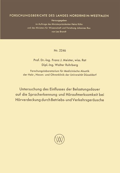 Produktbild: Untersuchung des Einflusses der Belastungsdauer auf die Spracherkennung und H&ouml;raufmerksamkeit bei H&ouml;rverdeckung durch Betriebs- und Verkehrsger&auml;usche