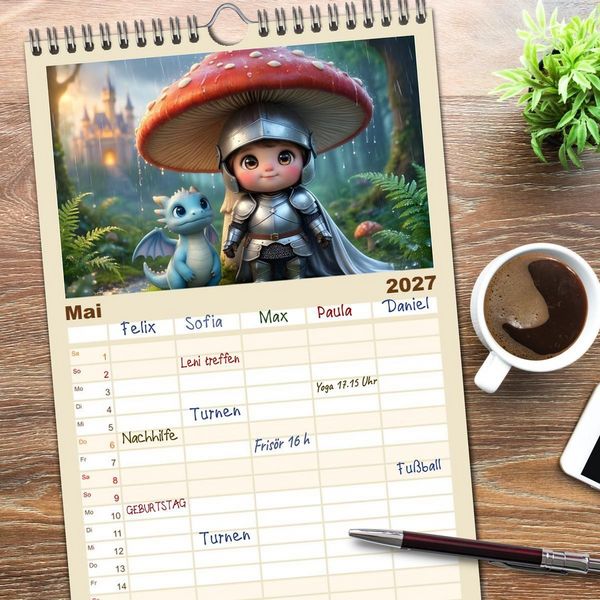 Produktbild: Familienplaner 2027 - Kleiner Ritter - Jahresreise mit 5 Spalten (Wandkalender, 21 x 45 cm) CALVENDO