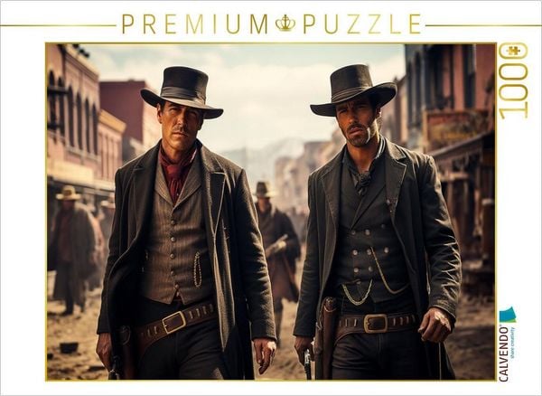CALVENDO Puzzle Zwei Revolverhelden im wilden Westen | 1000 Teile Lege-Größe 64x48cm Foto-Puzzle für glückliche Stunden