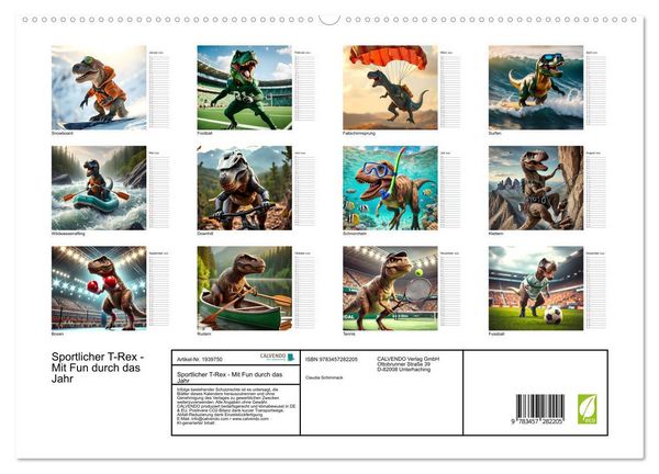 Produktbild: Sportlicher T-Rex - Mit Fun durch das Jahr (hochwertiger Premium Wandkalender 2026 DIN A2 quer), Kunstdruck in Hochglanz