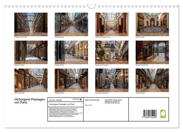Produktbild: Verborgene Passagen von Paris (Wandkalender 2027 DIN A3 quer), CALVENDO Monatskalender