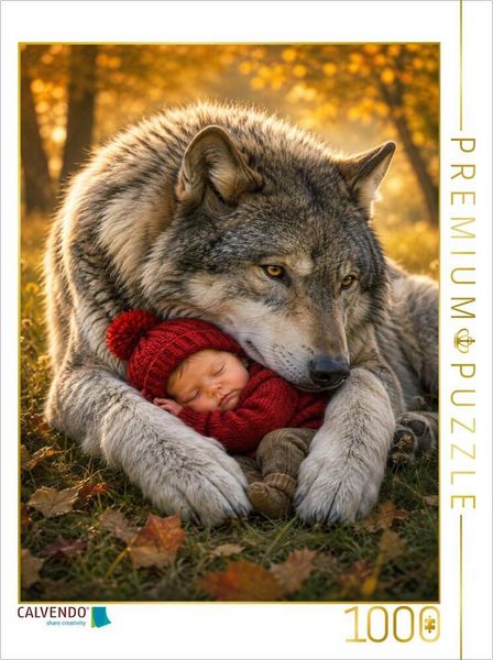 CALVENDO Puzzle Im Schutz des Wolfes | 1000 Teile Lege-Größe 64 × 48 cm Foto-Puzzle für glückliche Stunden