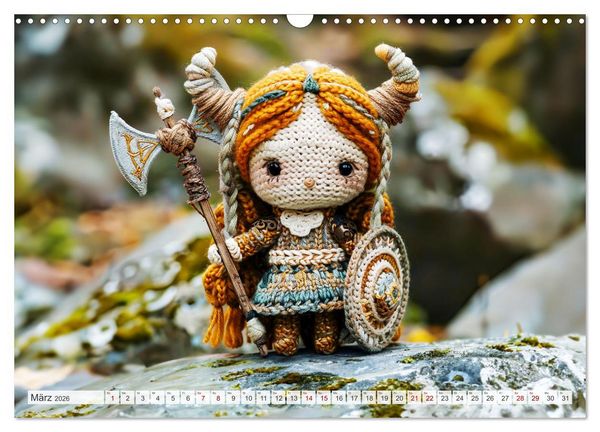 Produktbild: Zauberhafte Wikinger - Nordische Mythologie aus H&auml;kel- und Strickwolle (Wandkalender 2026 DIN A3 quer), CALVENDO Monatskalender
