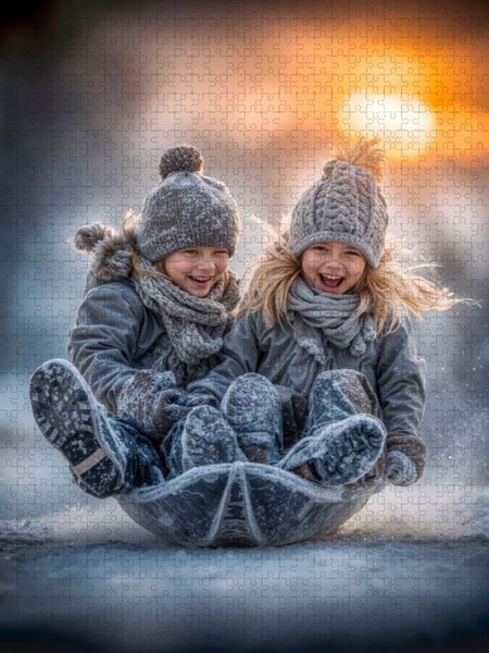 Produktbild: CALVENDO Puzzle Gemeinsam rodeln - Spa&szlig; pur | 1000 Teile Lege-Gr&ouml;&szlig;e 64x48cm Foto-Puzzle f&uuml;r gl&uuml;ckliche Stunden