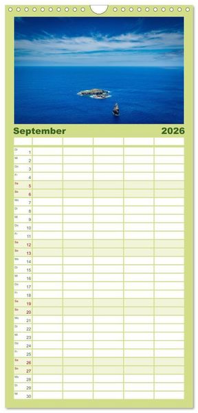 Produktbild: Familienplaner 2026 - Die Osterinsel &ndash; Mythen, Moai und wilde Sch&ouml;nheit mit 5 Spalten (Wandkalender, 21 x 45 cm) CALVENDO