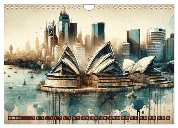 Produktbild: Von New York bis Tokio - Ein KI-Kalender f&uuml;r Weltenbummler (Wandkalender 2026 DIN A4 quer), CALVENDO Monatskalender