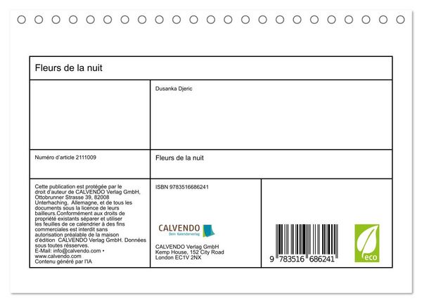 Produktbild: Fleurs de la nuit (Calendrier de bureau 2026 DIN A5 vertical), CALVENDO calendrier mensuel