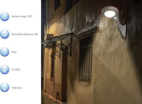 Produktbild: Sygonix SY-4673532 Solar-Außenwandleuchte mit Bewegungsmelder LED LED fest eingebaut 10 W Grau (matt)