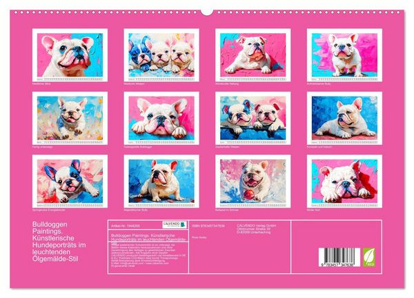 Produktbild: Bulldoggen Paintings. K&uuml;nstlerische Hundeportr&auml;ts im leuchtenden &Ouml;lgem&auml;lde-Stil (hochwertiger Premium Wandkalender 2026 DIN A2 quer), Kunstdruck in Hochglanz