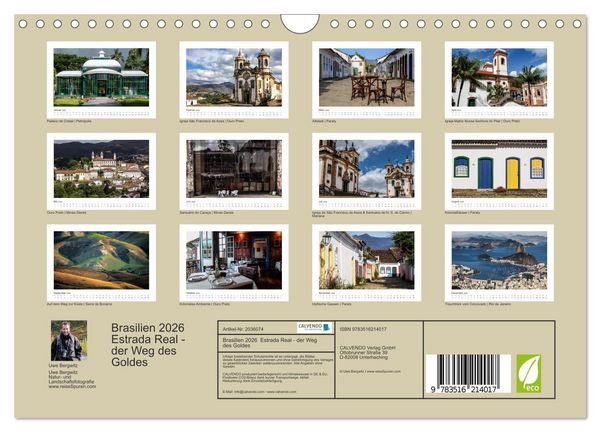 Produktbild: Brasilien 2026 Estrada Real - der Weg des Goldes (Wandkalender 2026 DIN A4 quer), CALVENDO Monatskalender
