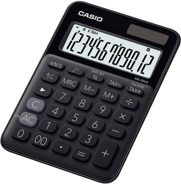 Casio MS-20UC-BK Tischrechner Schwarz Display (Stellen): 12 solarbetrieben, batteriebetrieben (B x H x T) 105 x 23 x 149