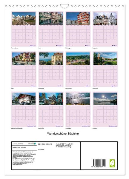 Produktbild: Wundersch&ouml;ne St&auml;dtchen (Wandkalender 2026 DIN A3 hoch), CALVENDO Monatskalender