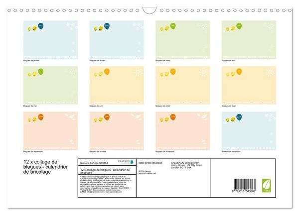 Produktbild: 12 x collage de blagues - calendrier de bricolage (Calendrier mural 2026 DIN A3 vertical), CALVENDO calendrier mensuel
