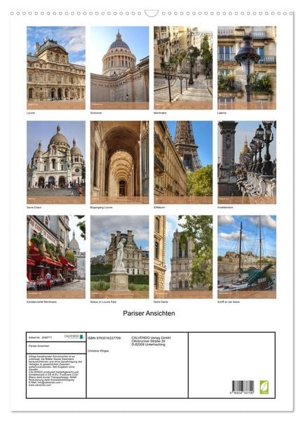 Produktbild: Pariser Ansichten (Wandkalender 2026 DIN A2 hoch), CALVENDO Monatskalender