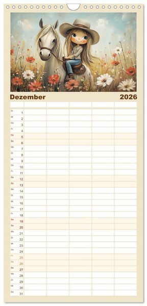 Produktbild: Familienplaner 2026 - M&auml;dchentr&auml;ume. S&uuml;&szlig;e Momente auf bl&uuml;henden Wiesen mit 5 Spalten (Wandkalender, 21 x 45 cm) CALVENDO