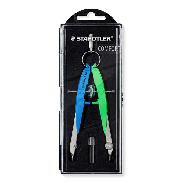 STAEDTLER Mars comfort 556, Präzisions-Geometriezirkel, Zirkel, neon blau/grün 556 00-N1