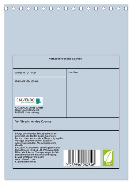 Produktbild: Verf&uuml;hrerinnen des Kosmos (Tischkalender 2027 DIN A5 hoch), CALVENDO Monatskalender