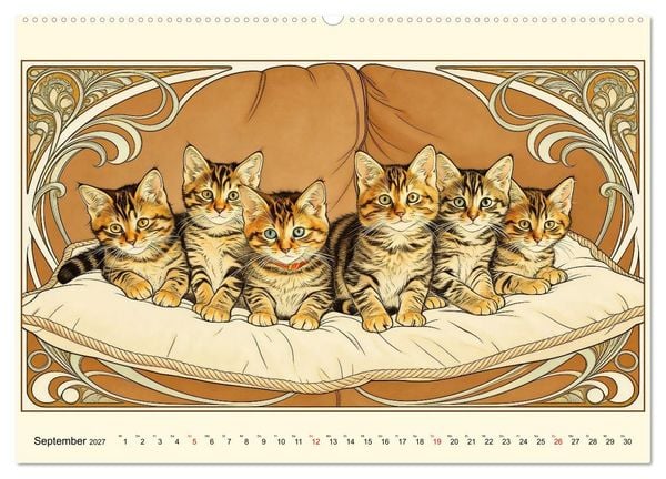 Produktbild: Zauberhafte Jugendstil-Katzen (hochwertiger Premium Wandkalender 2027 DIN A2 quer), Kunstdruck in Hochglanz