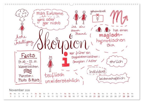 Produktbild: Sternzeichen-Kalender (hochwertiger Premium Wandkalender 2026 DIN A2 quer), Kunstdruck in Hochglanz