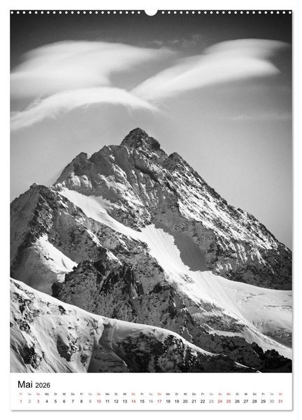 Produktbild: SCHWEIZER ALPEN in Schwarz und Wei&szlig; (Wandkalender 2026 DIN A2 hoch), CALVENDO Monatskalender