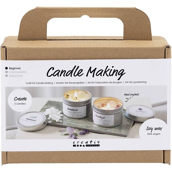 Produktbild: Creativ Company Mini Kreativ Set Kerzengie&szlig;en, Sojawachskerze mit Aventurin und Amethyst, Creme