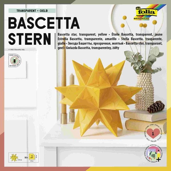 Produktbild: Folia Bascetta-Stern Set, TRANSPARENTPAPIER 115g/m&sup2;, 20x20cm, 32 Blatt, gelb