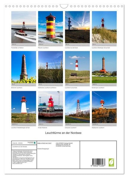 Produktbild: Leuchtt&uuml;rme an der Nordsee (Wandkalender 2026 DIN A3 hoch), CALVENDO Monatskalender
