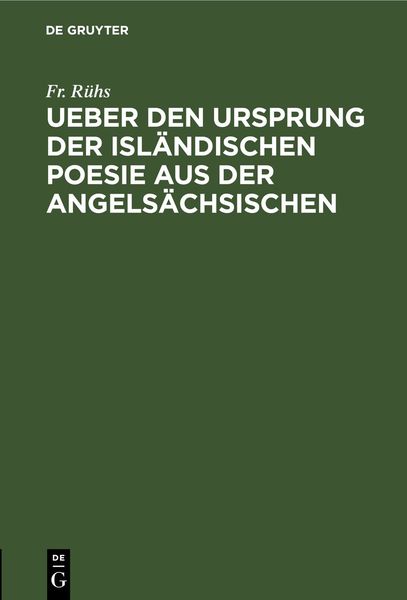 Produktbild: Ueber den Ursprung der isl&auml;ndischen Poesie aus der angels&auml;chsischen