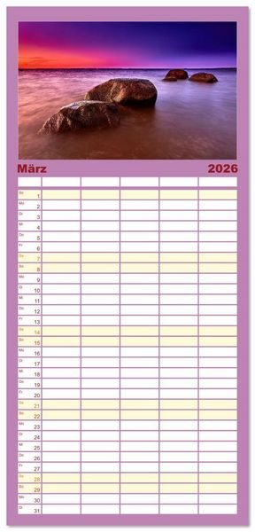 Produktbild: Familienplaner 2026 - Ostseesteine mit 5 Spalten (Wandkalender, 21 x 45 cm) CALVENDO