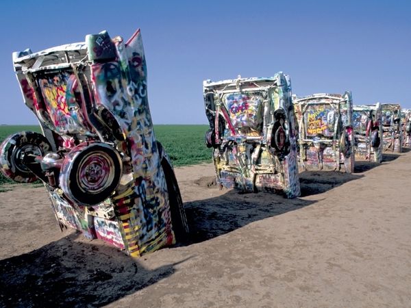 Produktbild: CALVENDO Puzzle Cadillac Ranch, bei Amarillo, Texas | 1000 Teile Lege-Gr&ouml;&szlig;e 64x48cm Foto-Puzzle f&uuml;r gl&uuml;ckliche Stunden