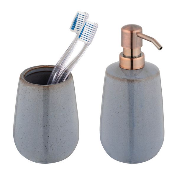 Produktbild: Bad-Acc.Set Mod. Sirmione, grau, Keramik, 2-teilig, kupferdetails, zylinderform