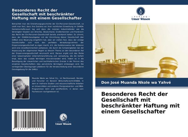 Besonderes Recht der Gesellschaft mit beschränkter Haftung mit einem Gesellschafter, Taschenbuch von Don José Muanda Nkole wa Yahve, Verlag Unser