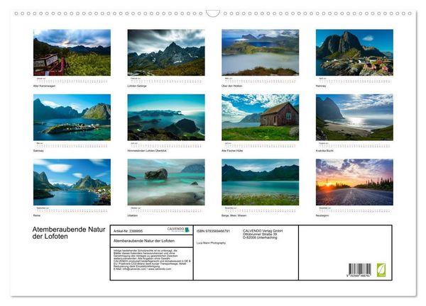 Produktbild: Atemberaubende Natur der Lofoten (Wandkalender 2027 DIN A2 quer), CALVENDO Monatskalender