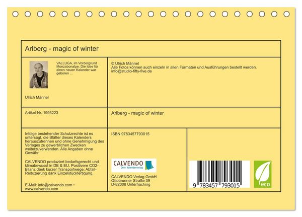 Produktbild: Arlberg - magic of winter (Tischkalender 2026 DIN A5 quer), CALVENDO Monatskalender
