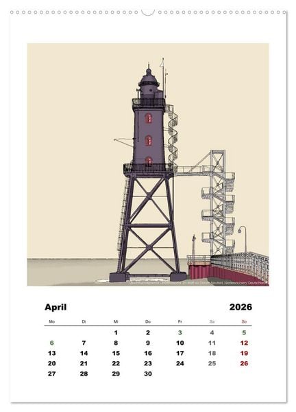 Produktbild: Leuchtt&uuml;rme der Welt - illustriert (Wandkalender 2026 DIN A2 hoch), CALVENDO Monatskalender