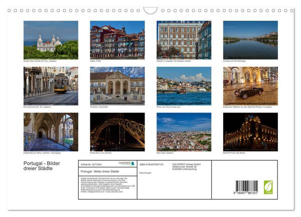 Produktbild: Portugal - Bilder dreier St&auml;dte (Wandkalender 2026 DIN A3 quer), CALVENDO Monatskalender