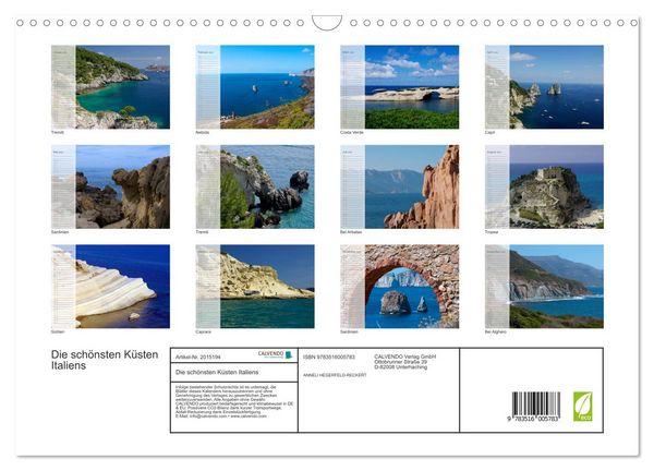Produktbild: Die sch&ouml;nsten K&uuml;sten Italiens (Wandkalender 2026 DIN A3 quer), CALVENDO Monatskalender