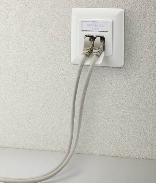 Produktbild: Renkforce Netzwerkdose Unterputz Einsatz mit Zentralplatte und Rahmen CAT 6a 2 Port Wei&szlig;