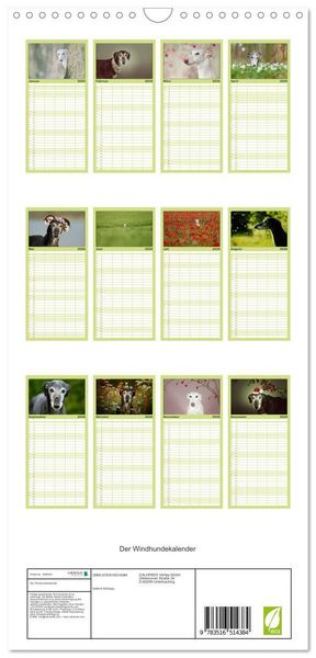 Produktbild: Familienplaner 2026 - Der Windhundekalender mit 5 Spalten (Wandkalender, 21 x 45 cm) CALVENDO