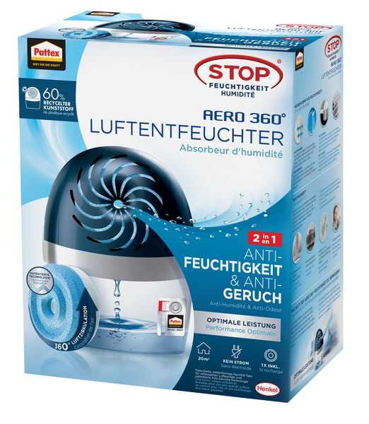 Produktbild: Pattex Luftentfeuchter, AERO 360° Gerät und 450 g Tab, blau, 9H PA360